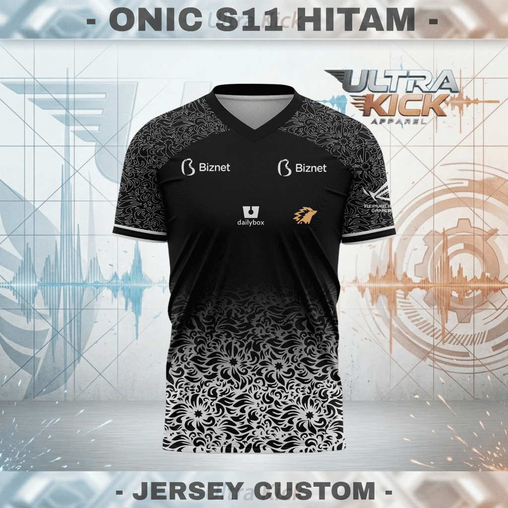 Jersey Gaming Custom Onic S11 Hitam Pendek Free Custom Nama & No Punggung Full Printing