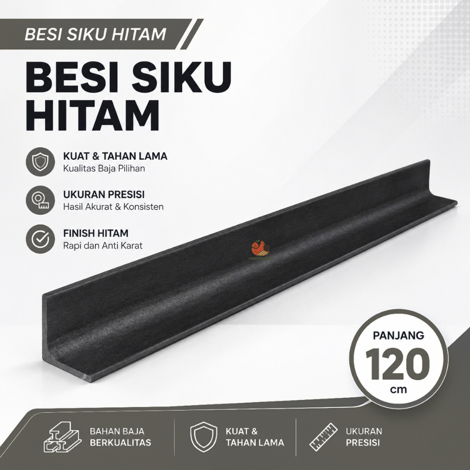 Besi Siku Hitam Besi Hollow Galvanis Baja Panjang 120cm 3x3cm 4x4cm | Kualitas Terbaik, Termurah | K