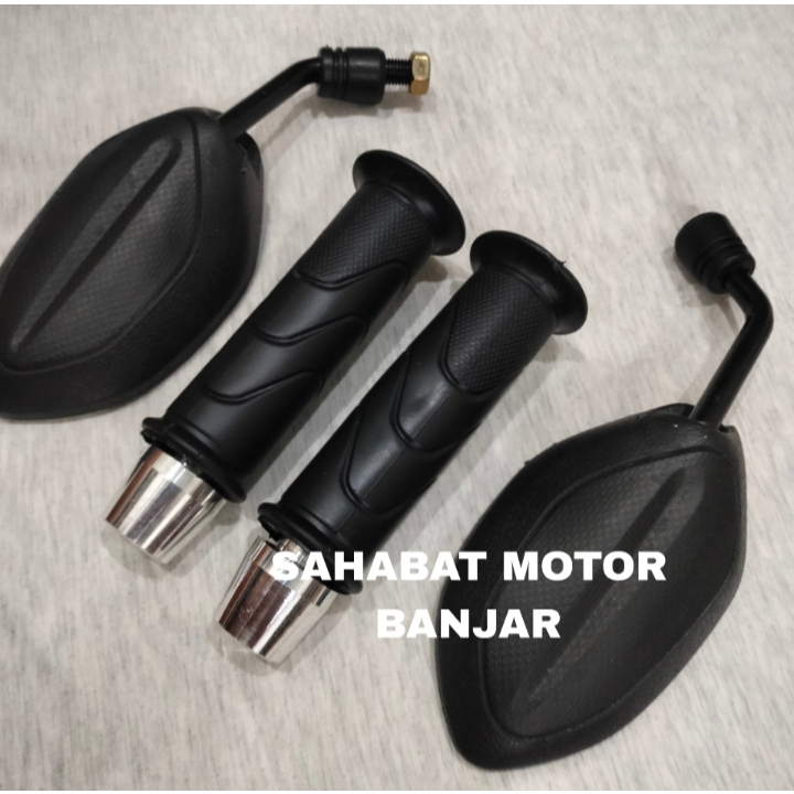 SAHABAT MOTOR Paket 3in1 Grip Honda + jalu stang chrom + Spion Beat mini / Spion Honda Beat,Vario,Su