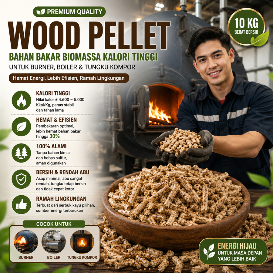 Wood Pellet Pelet Kayu Bahan Bakar Tungku Kompor 10KG Biomassa Premium Kalori Tinggi untuk Burner Bo