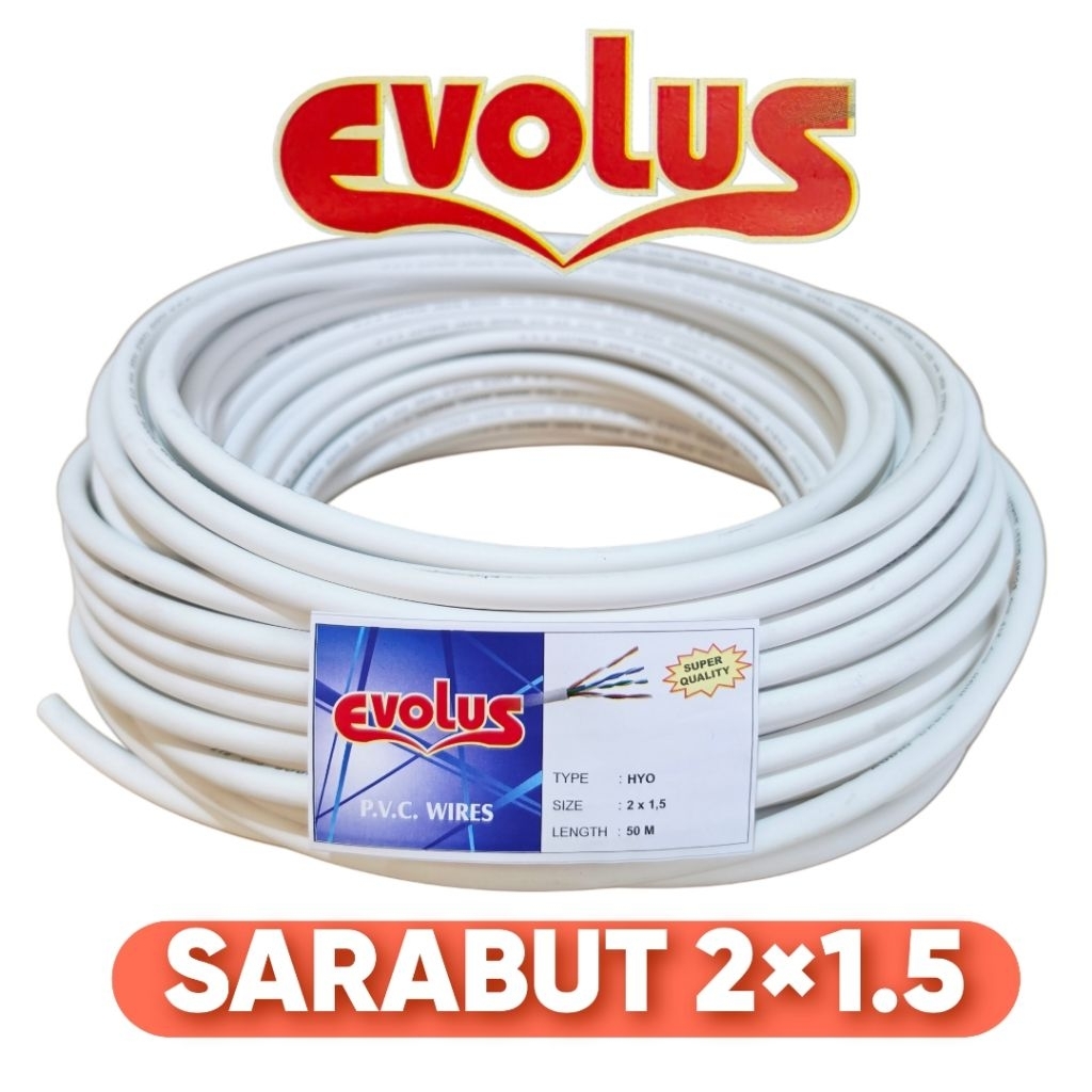 Evolus Kabel listrik kabel audio 2x1,5 serabut tembaga kabel per meter