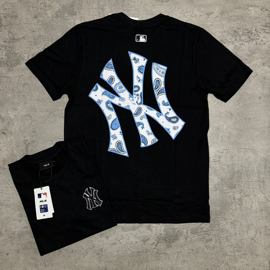 Kaos Branded MLB Chest Bordir Black//Baju Kaos MLB NY Azul Print//Kaos Unisex