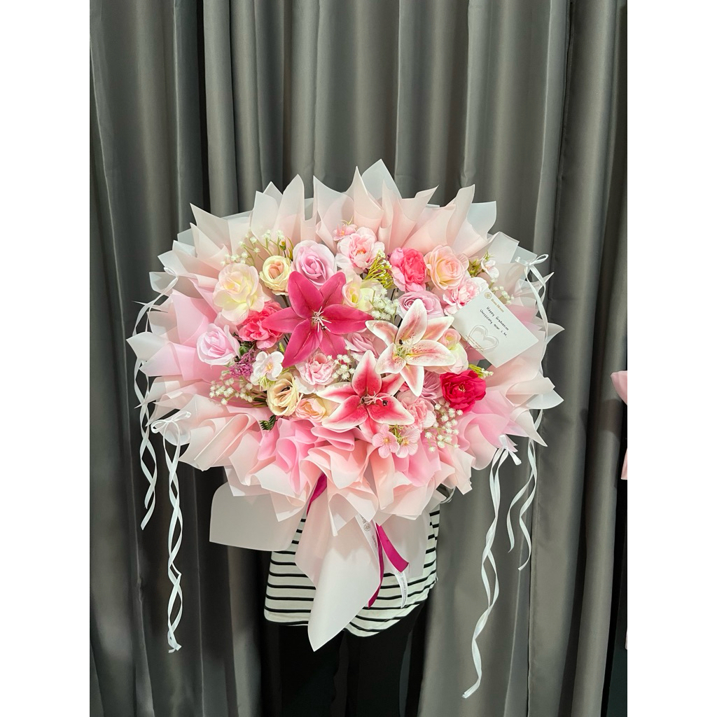 Pink Lily Round Bouquet | buket bunga lily artificial |  buket bunga palsu | buket bunga lucu | buke