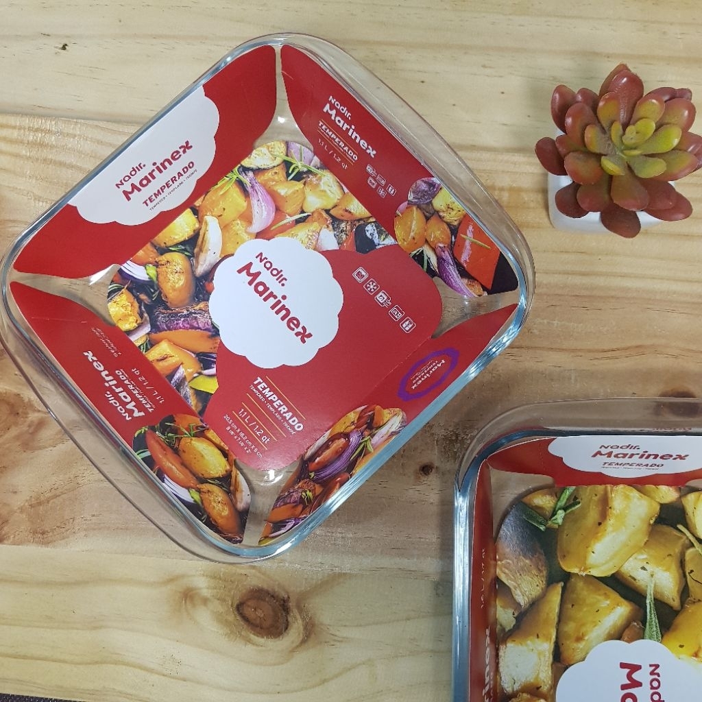 Marinex Loyang persegi/Loyang kaca/Bowl kaca/Mangkuk persegi/Mangkok kotak