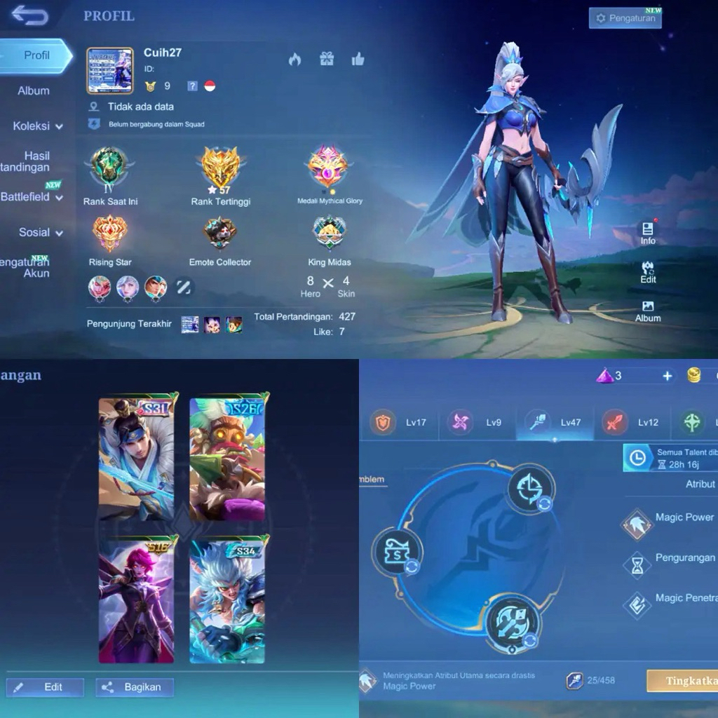 AKUN MLBB RANK SAAT INI EPIC EX GLORY code: Cuih27