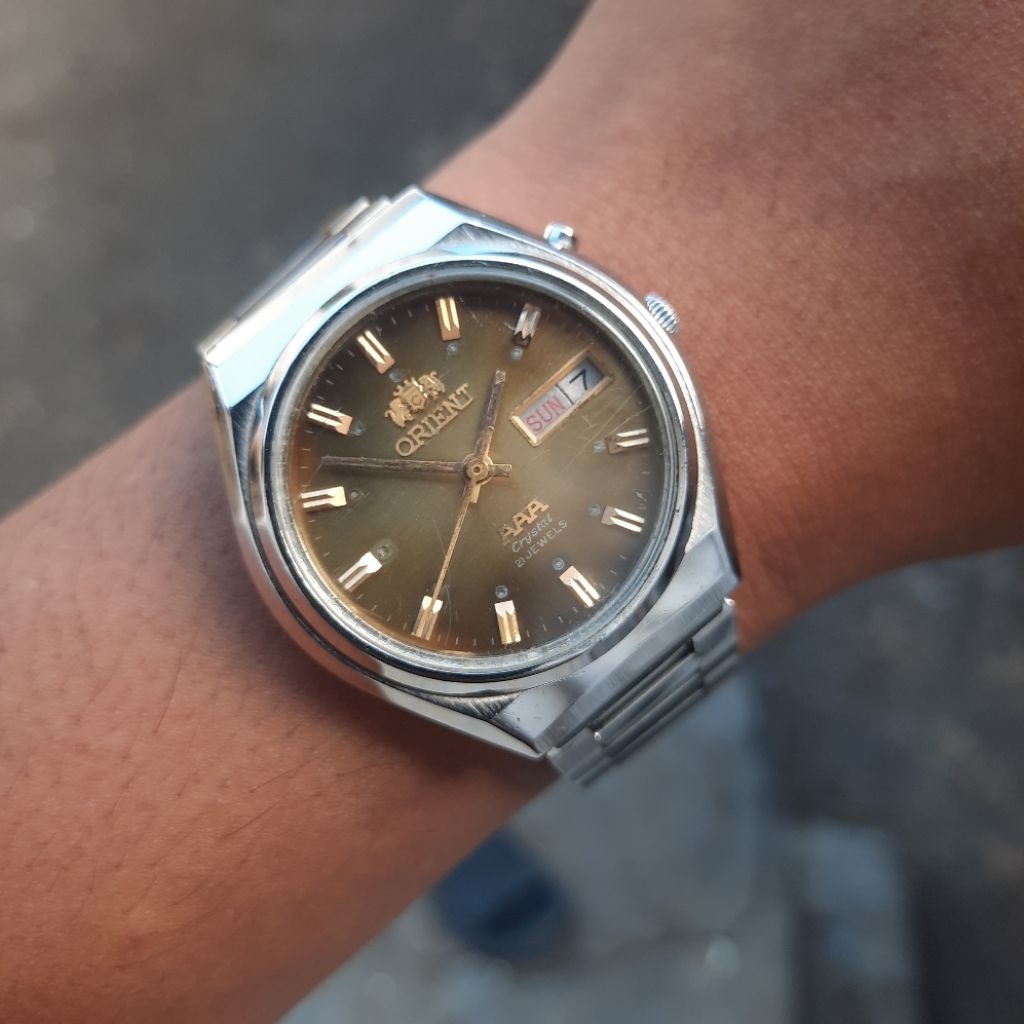Jam Tangan Pria Orient Triple AAA Automatic Brown Dial Vintage Original