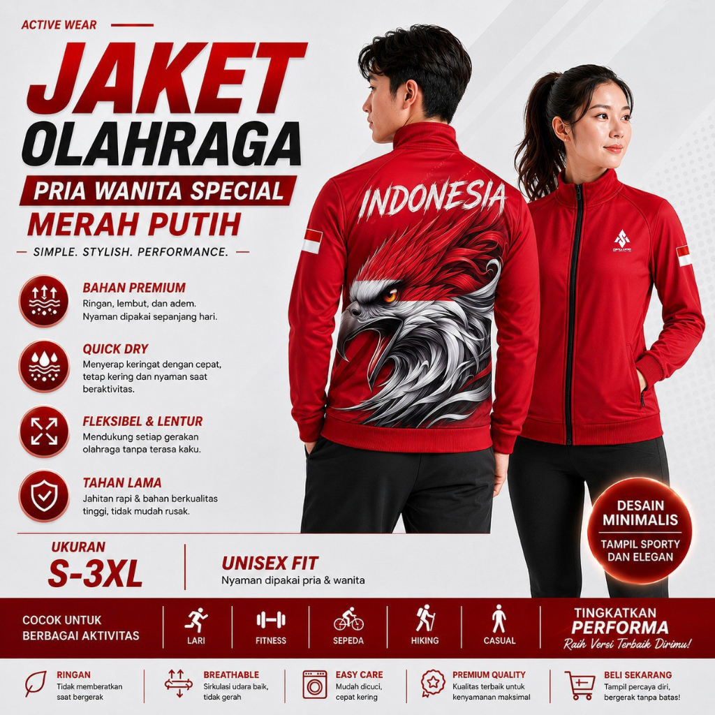PAKAIAN OLAHRAGA PREMIUM SXB SPORT EDITION MERAH PUTIH
