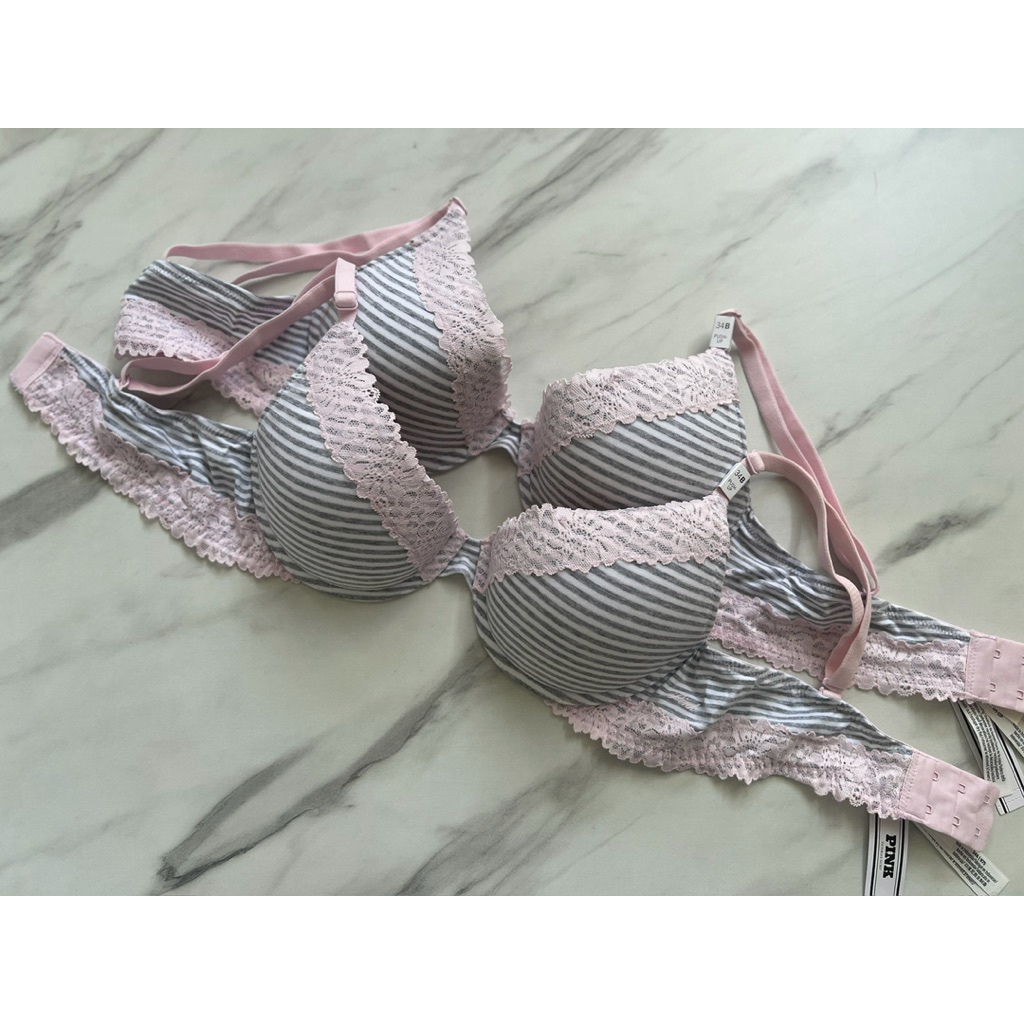 Pink Victoria’s Secret Tyuzu Bra Stripe NO PUSH  UP