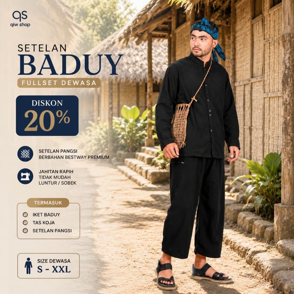 Baju Adat Baduy Luar Fullset Lengkap Setelan Pangsi Tas Koja Iket Hitam Bestway Premium Pria Dewasa 