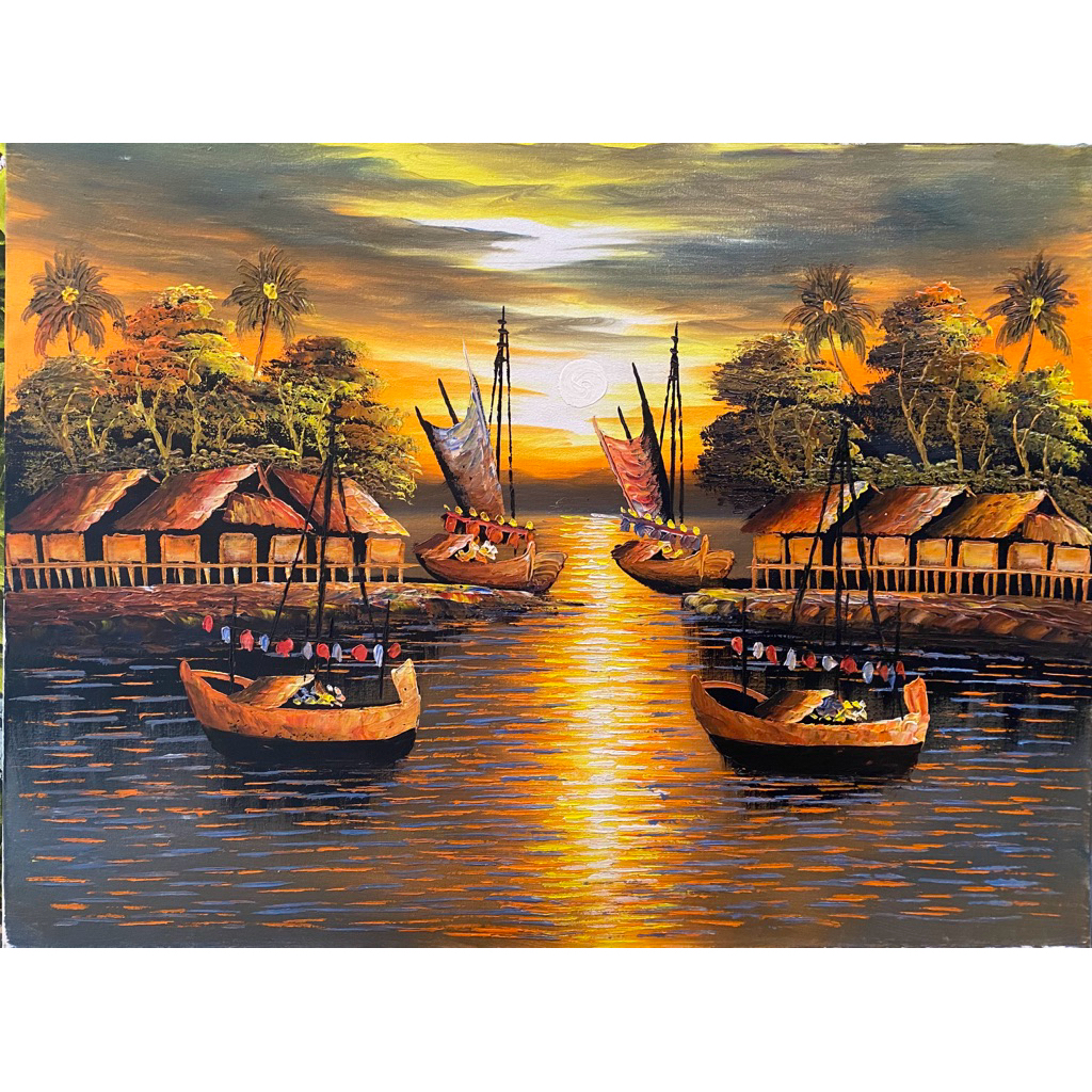 Lukisan Pantai Suasana Pagi Hari, Lukisan bali, Lukisan Canvas