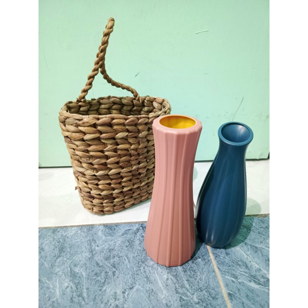 Preloved Pot Gantung Anyaman Vas Bunga - Vas Bunga Murah - Hiasan Ruangan