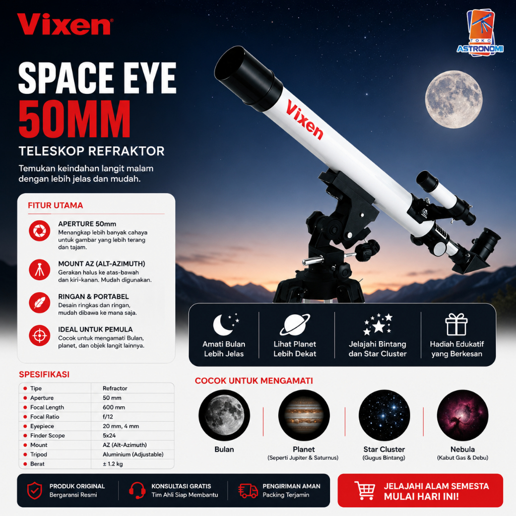 Vixen Space Eye 50AZ Refractor Telescope Teropong