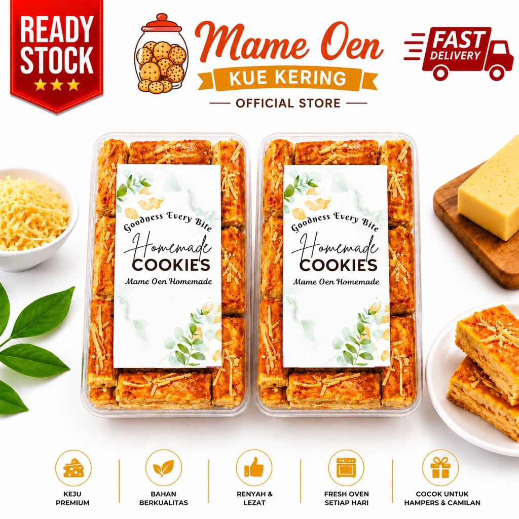 Mame Oen Kastengel Premium 500gr Toples Persegi Keju Gurih Renyah Homemade Fresh Kue Kering