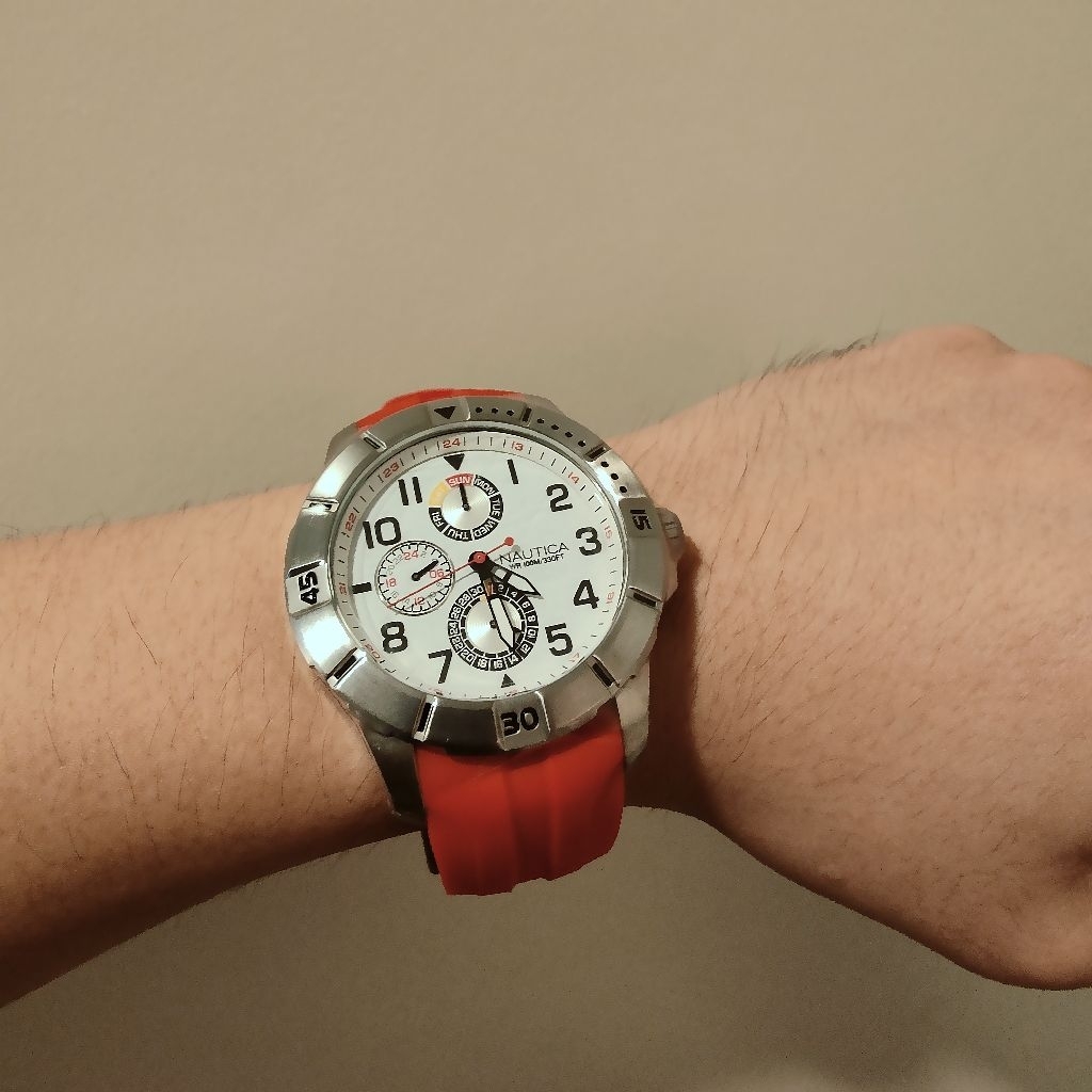 Jam Nautica NAI12506G Silicon red strap watches for Men