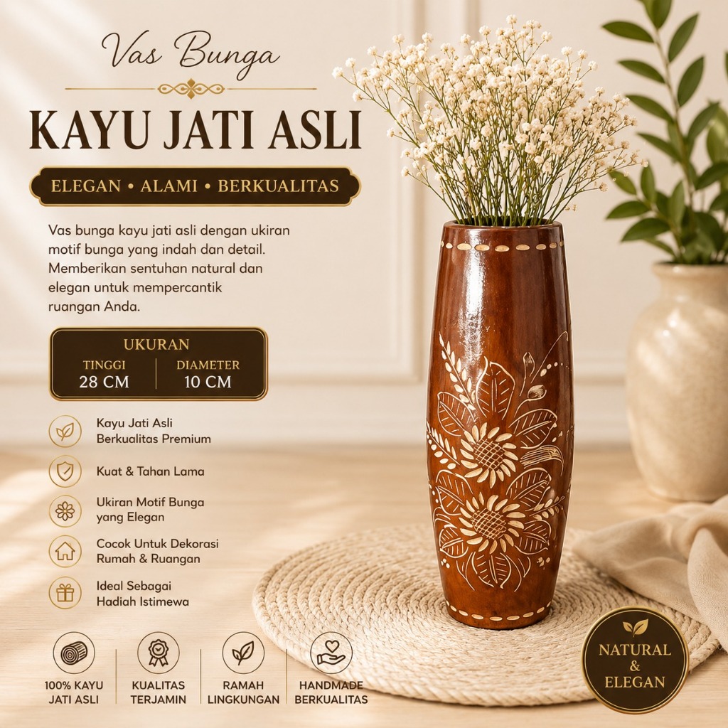 vas pot bunga kayu jati asli blora