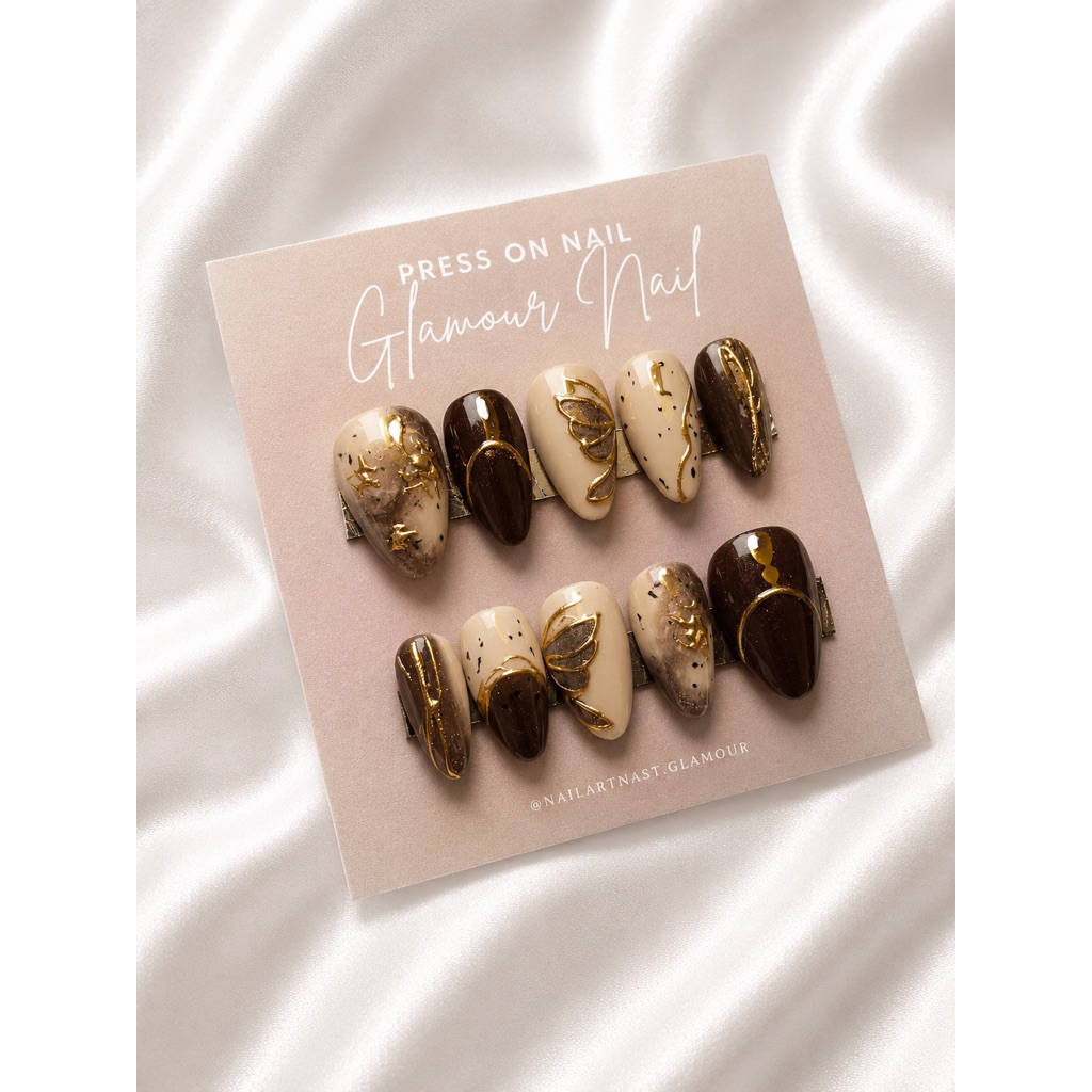 Kuku Palsu Murah Coklat Mahogany Brown Fake Nails Murah Press On Nails Wedding