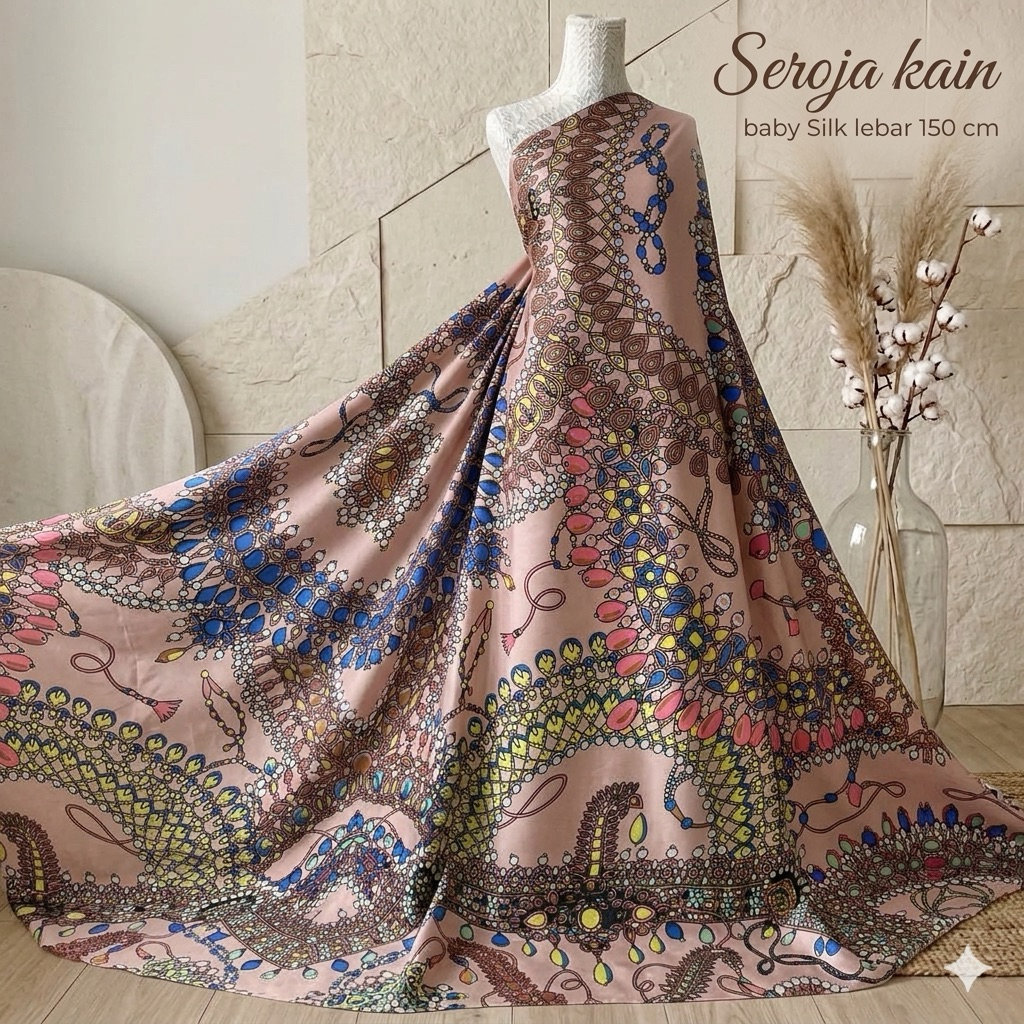 Kain Satin Silk Motif Etnik Premium -  Lebar Kain 150Cm Kyt
