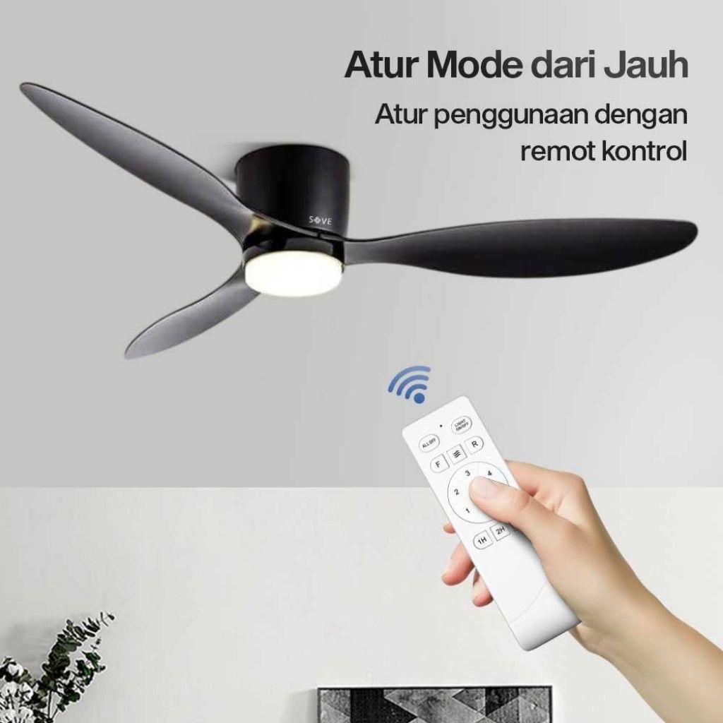 Kipas Angin Gantung Plafon Smart Ceiling Fan 42/52 inchi Lampu LED 3 Colour Remote Control Putaran M