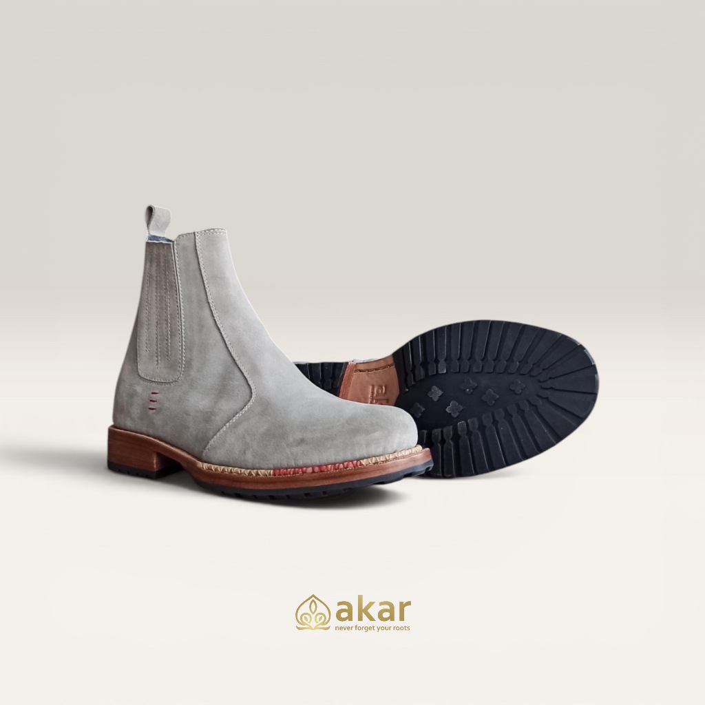 Sepatu Boots Kulit Asli - Nakula Chelsea Suede Light Grey by Akar NFYR