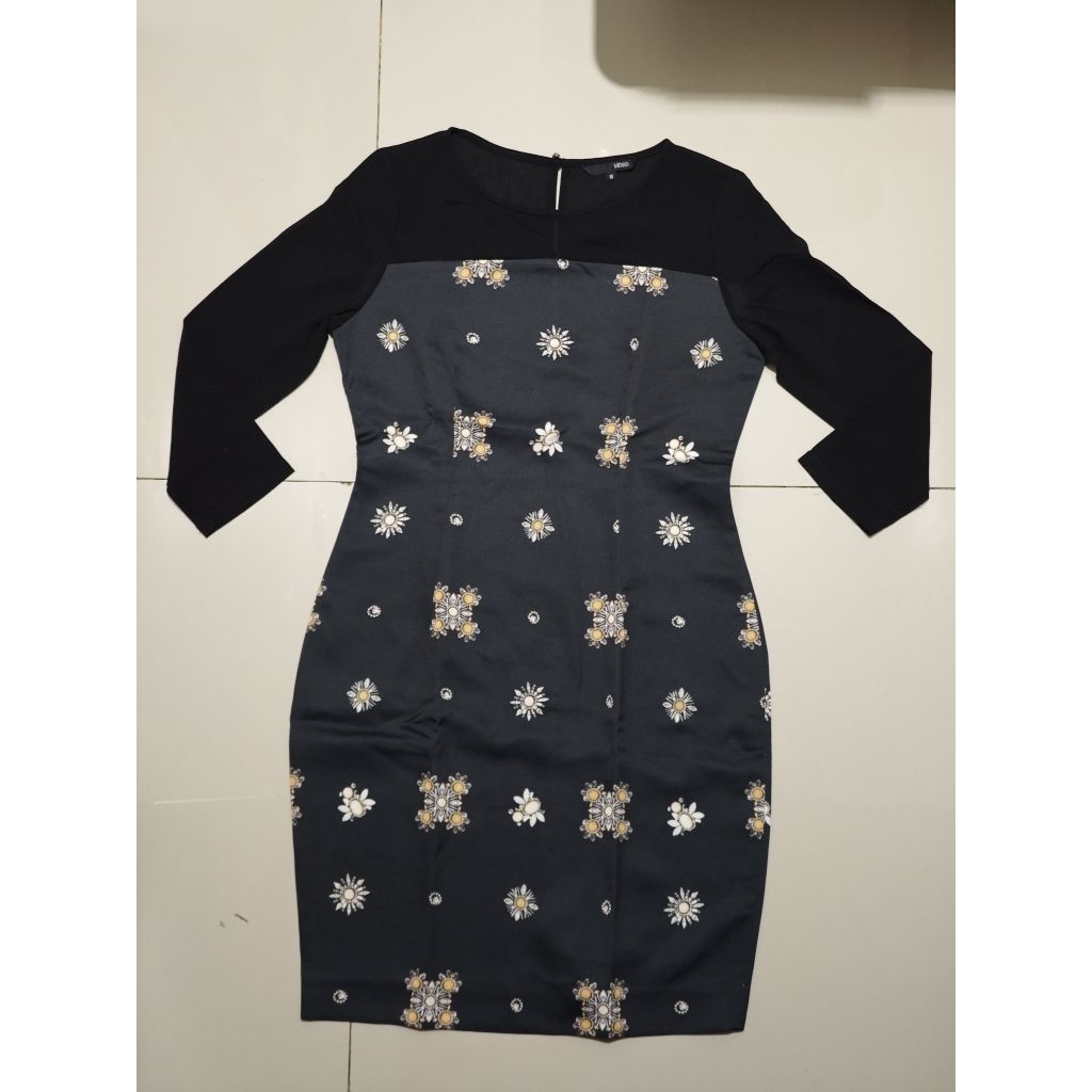 Dress sepan hitam motif branded LD 90