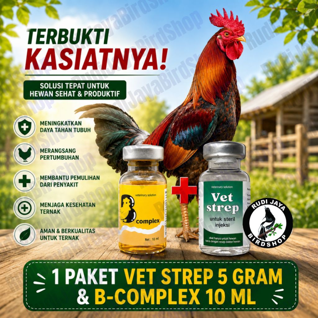 1 PAKET VET STREP 5 GRAM + B KOMPLEKS 10 ML OBAT VITAMIN AYAM BURUNG MERPATI SAKIT SNOT PILEK FLU
