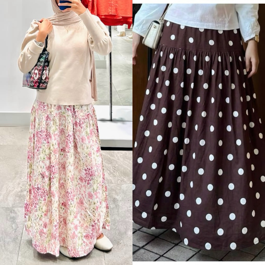 Rok Floral Skirt Motif Bunga dan Polkadot Standart Jumbo Rempel skirt floral Gardenia Rayon Premium 