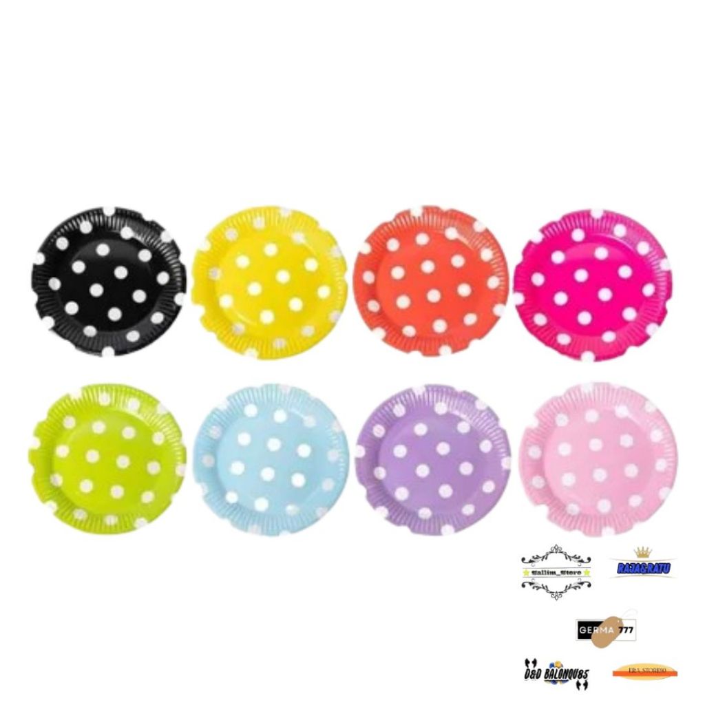10Pcs Party Equipment Plate Polkadot Piring Kertas / Piring Kue Ulang Tahun Anak Besar Set Hemat