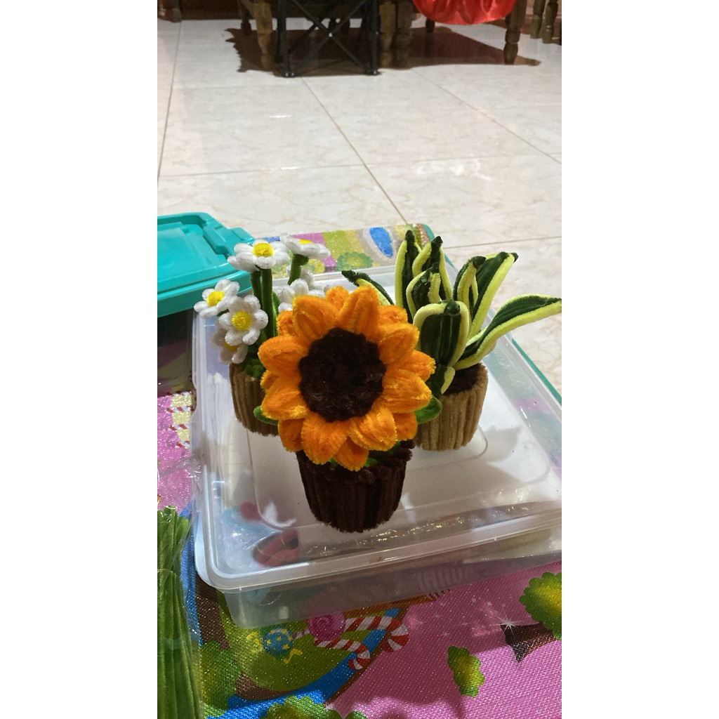 Mini Flower Pot | Hiasan Meja | Handmade Kawat Bulu/ Pipe Cleaner | bisa Custom Nama Co do etalase y