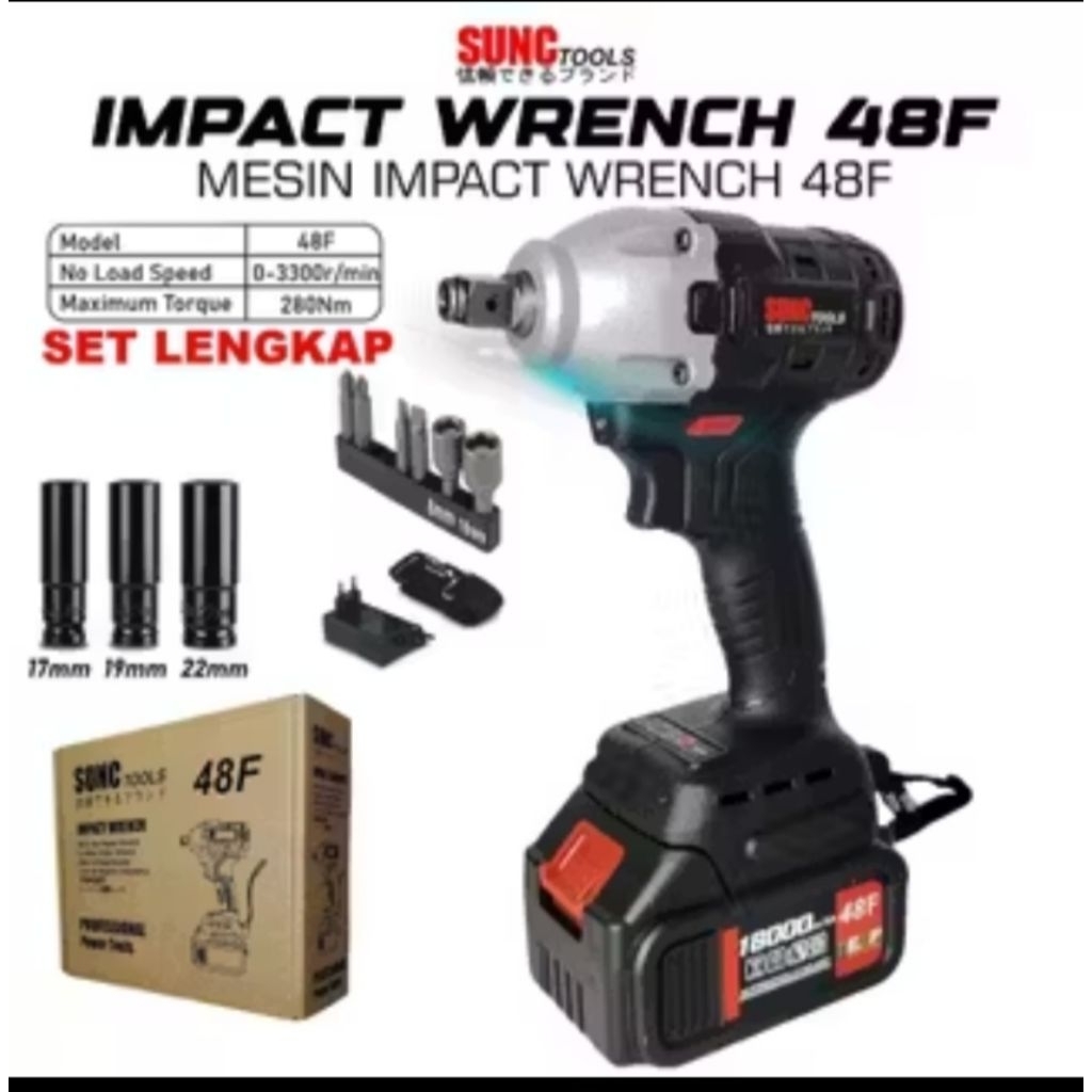 Mesin Impact Wrench Impact Baterai Cordless 48F SUNC TOOLS