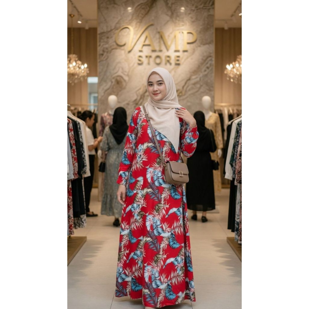 Gamis Dress Rayon Premium Seri Andin motif bunga