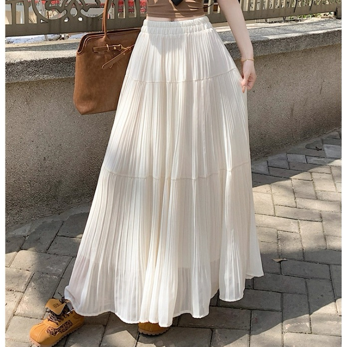Rok Plisket Import sifon lipit A-line Skirt Elastis High Waist Wanita  Fshion Bahan Premium Velo Ski
