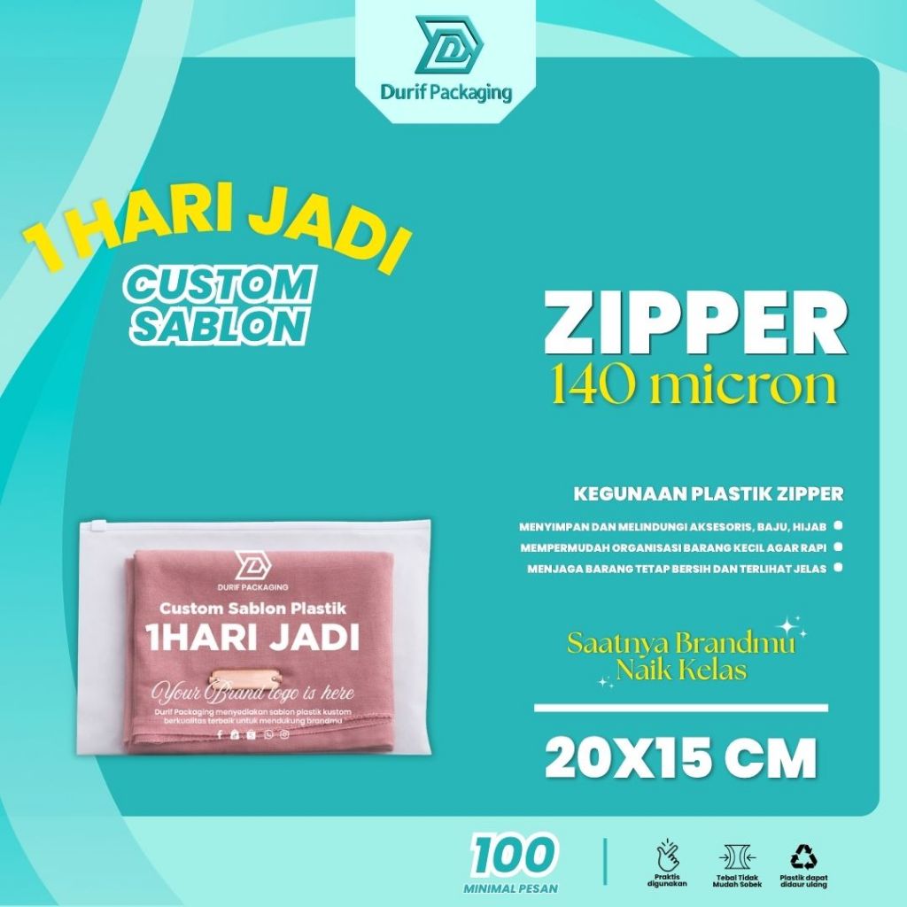 Custom Sablon Plastik Zipper PE 20x15 Tebal 140 Micron Travel Pouch / Ziplock Plastik Bag