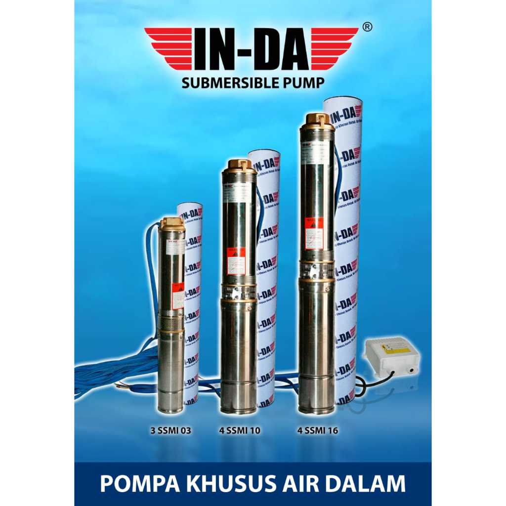 SUBMERSIBLE INDA 4 INCH + KONTROL BOX 1.5HP 2HP 3HP 16 KUBIK