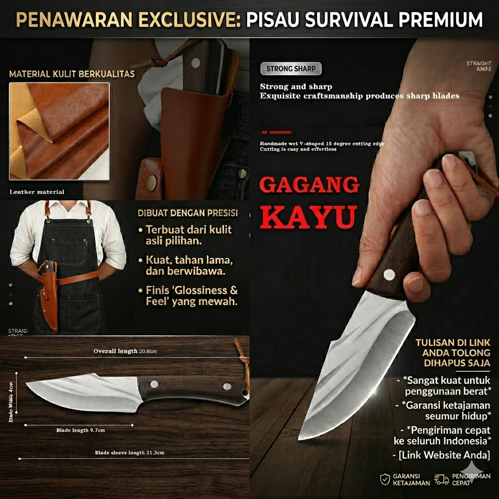 [ ASLI ] Pisau Tulang Pisau Survival Pisau Daging Pisau Koki Jepang Super Tajam Pisau Outdoor Berkem