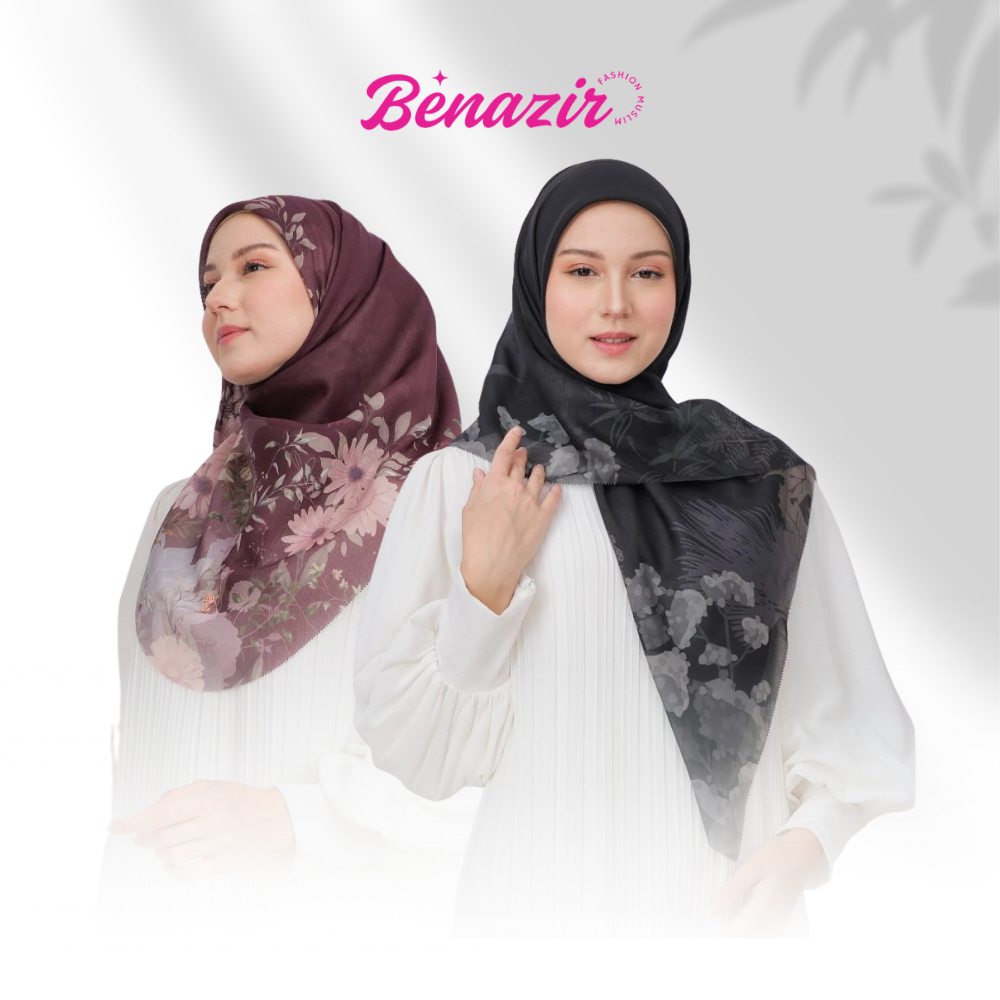 Hijab Motif Kerudung Segi Empat 110x110 Hijab Voal Premium Tepi Laser Cut Hitam Merah Tegak