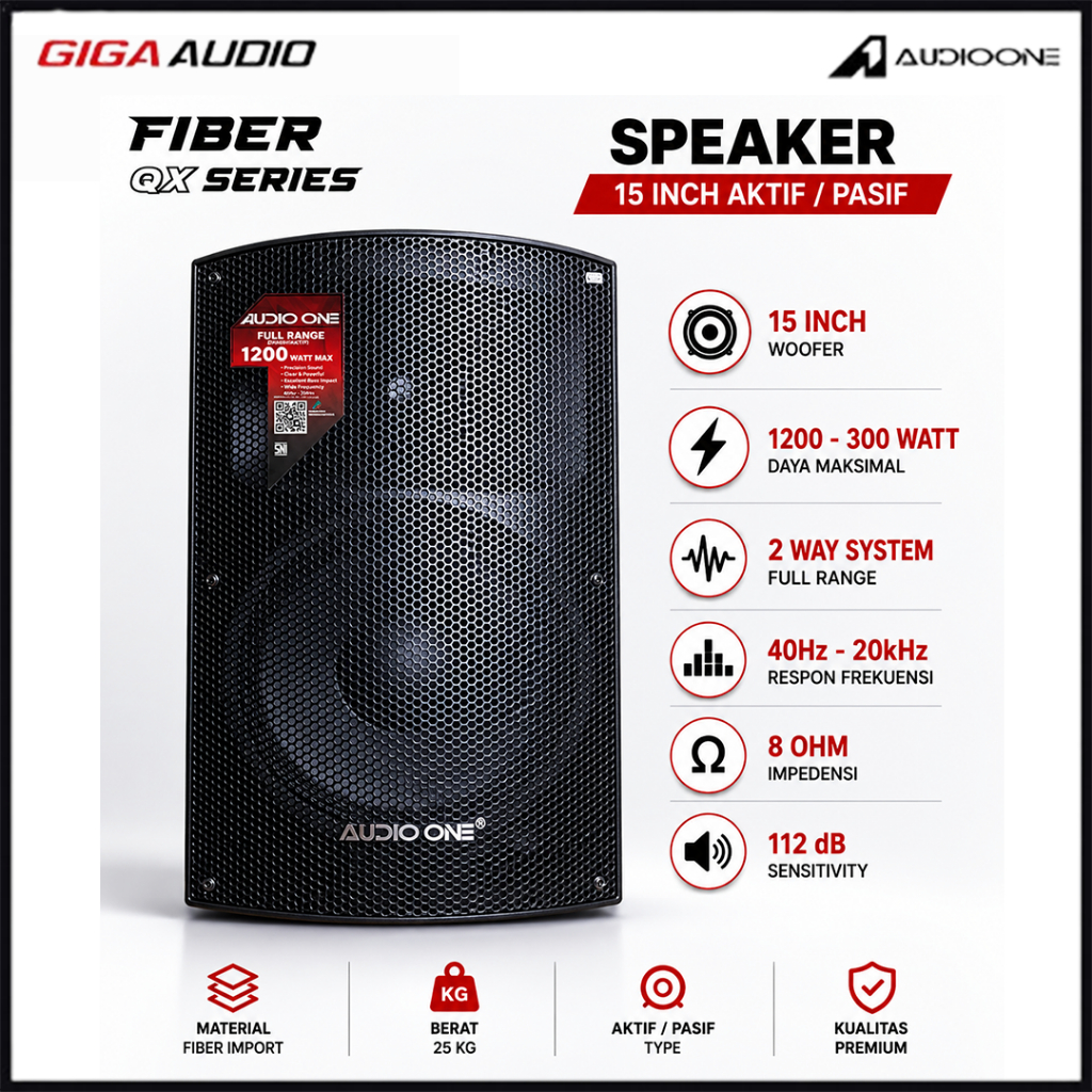 Speaker 15 Inch QX 115 Aktif Pasif AUDIO ONE Bluetooth USB Monitor Original Box Fiber | GA