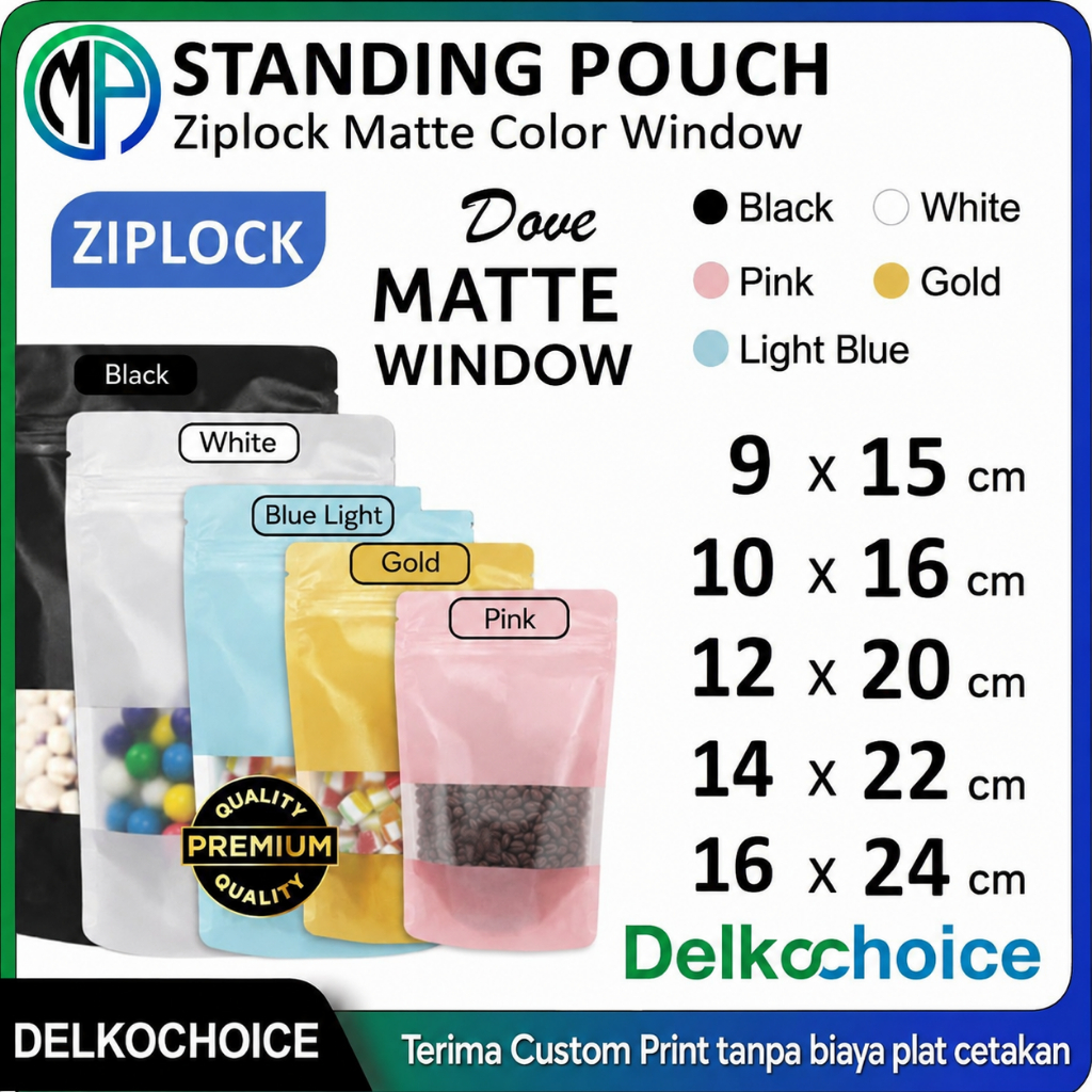Kemasan Standing Pouch Matte Doff WINDOW ZIPLOCK / Plastik Klip Kemasan Makanan Harga Satuan Murah