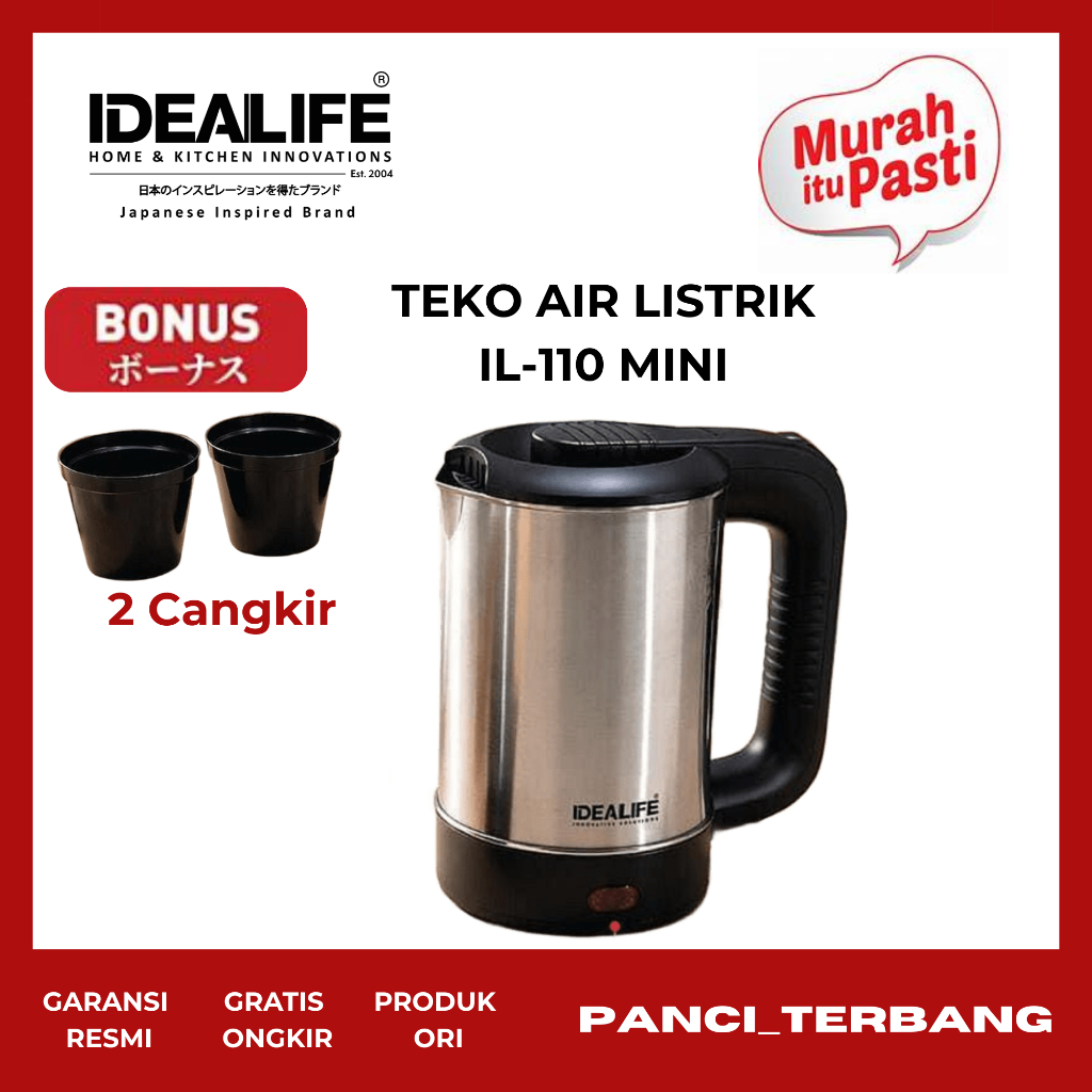 IDEALIFE Kettle Electric IL110 Mini - Teko Listrik Mini 0,5 IL 110 Pemanas Air 500 ml Stainless