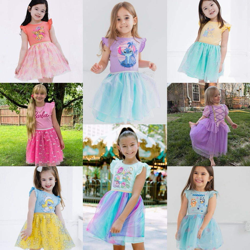 Girls’ Character Tutu Dress | size 2-16y | stitch blu*y smurfette minnie rapunzel barbie alice pooh 