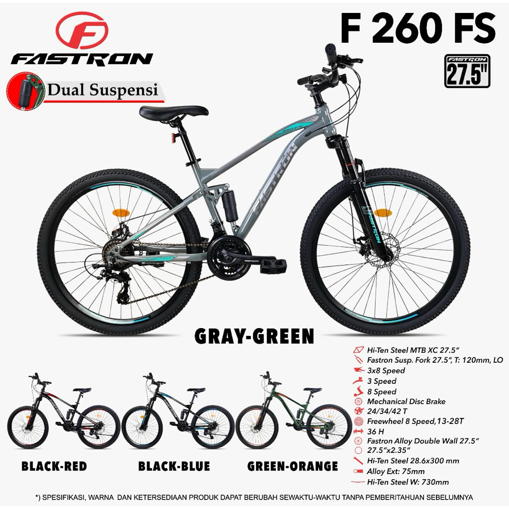 Sepeda MTB Fastron F-260 FS Dual Shock UK 26/27,5 INCH Terbaru SNI