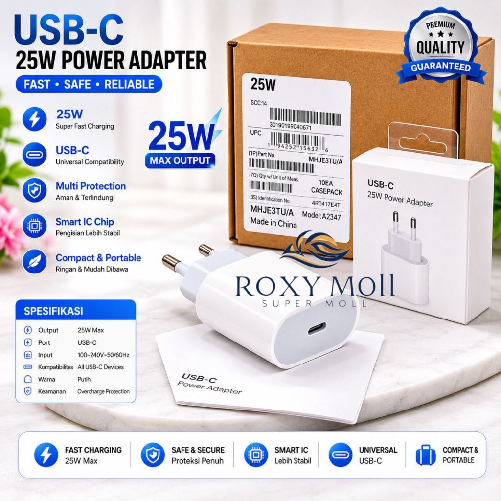 A2347 Batok per box isi 10pc 25W PD USB C 15ProMx Real ic Compatible Semua Hp Lightning [ROXY]