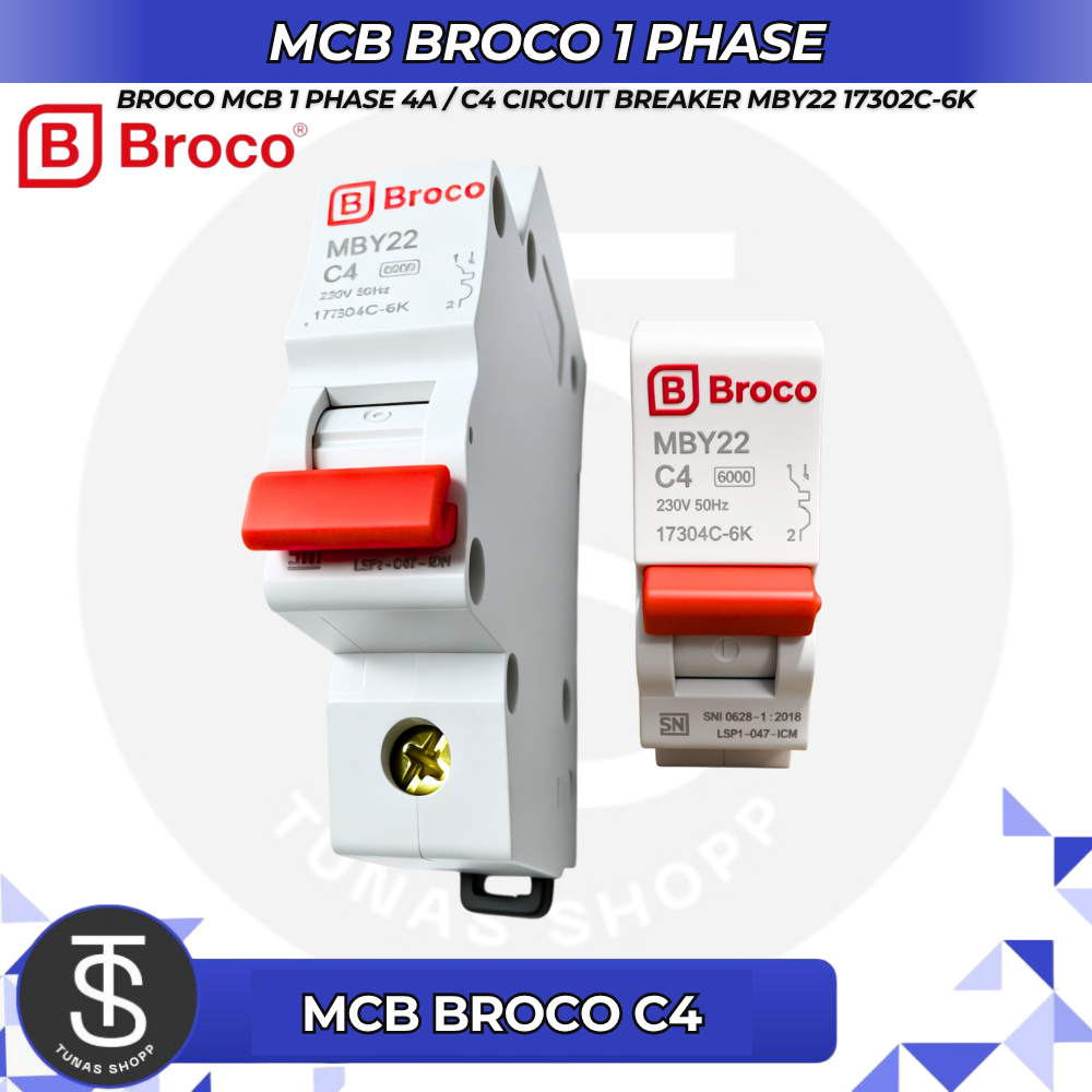MCB ( MINIATURE CIRCUIT BREAKER ) BROCO 1 PHASE / 1 PAS C4 / A4 / 4 AMPERE SAKLAR LISTRIK OTOMATIS S