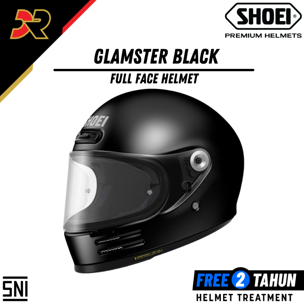 Shoei Glamster Black Glossy Helm Full Face Retro SNI Original