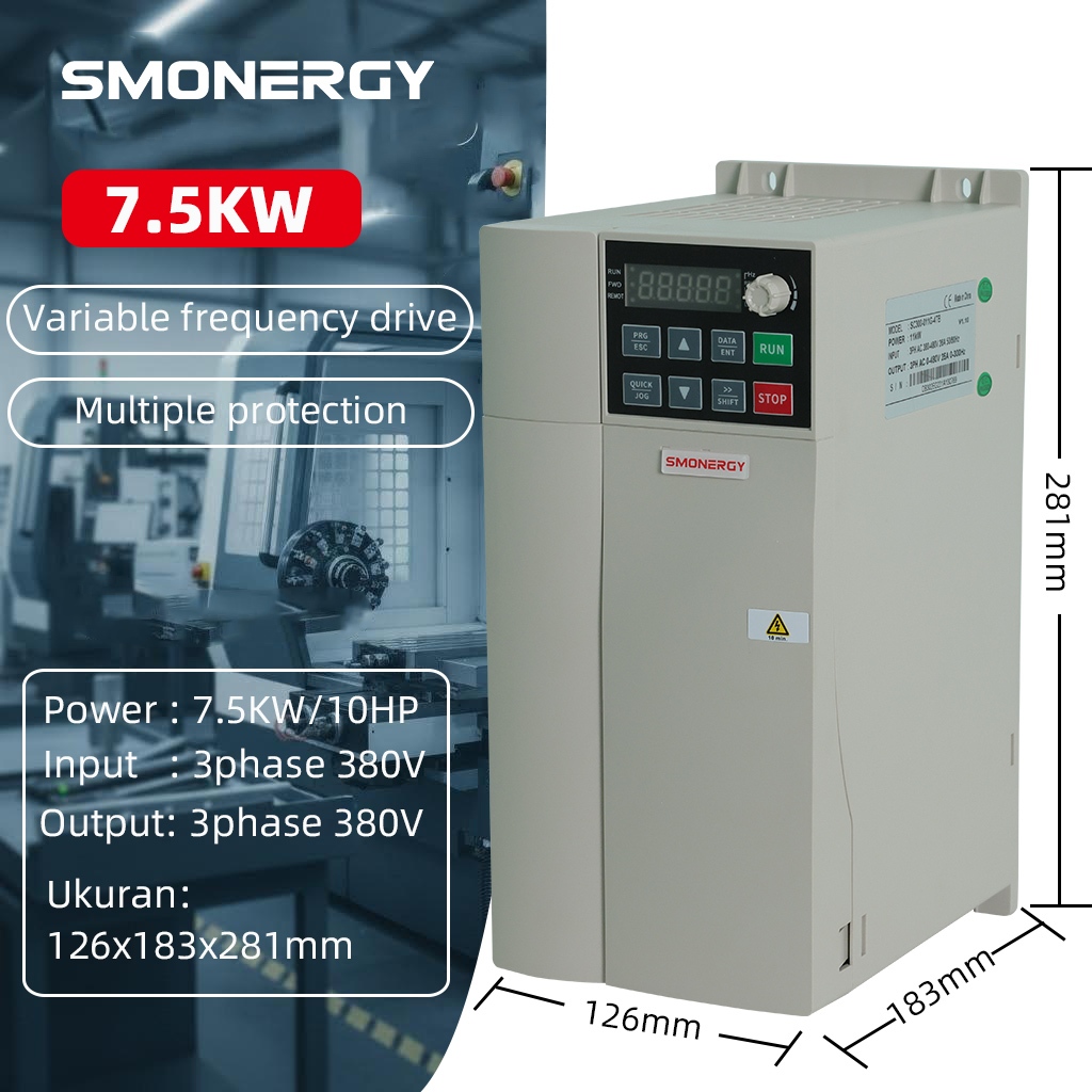 SMONERGY Inverter VFD 7.5KW 3Phase 380V Variabel Frekuensi Drive