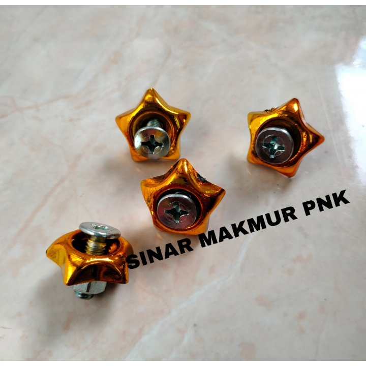 4 PCS BAUT PLAT NOMOR VARIASI + RING MONEL BINTANG WARNA RANDOM ISI 4 PCS / BAUT PLAT BINTANG