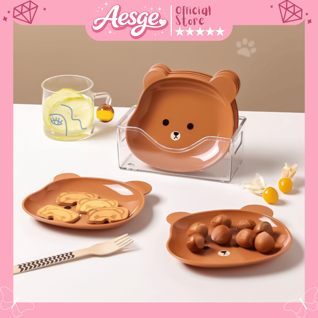AESGE PIRING SNACK BENTUK BERUANG TEMPAT MAKAN ANAK LUCU PIRING PLASTIK BEAR / Piring Makan Anak Ber