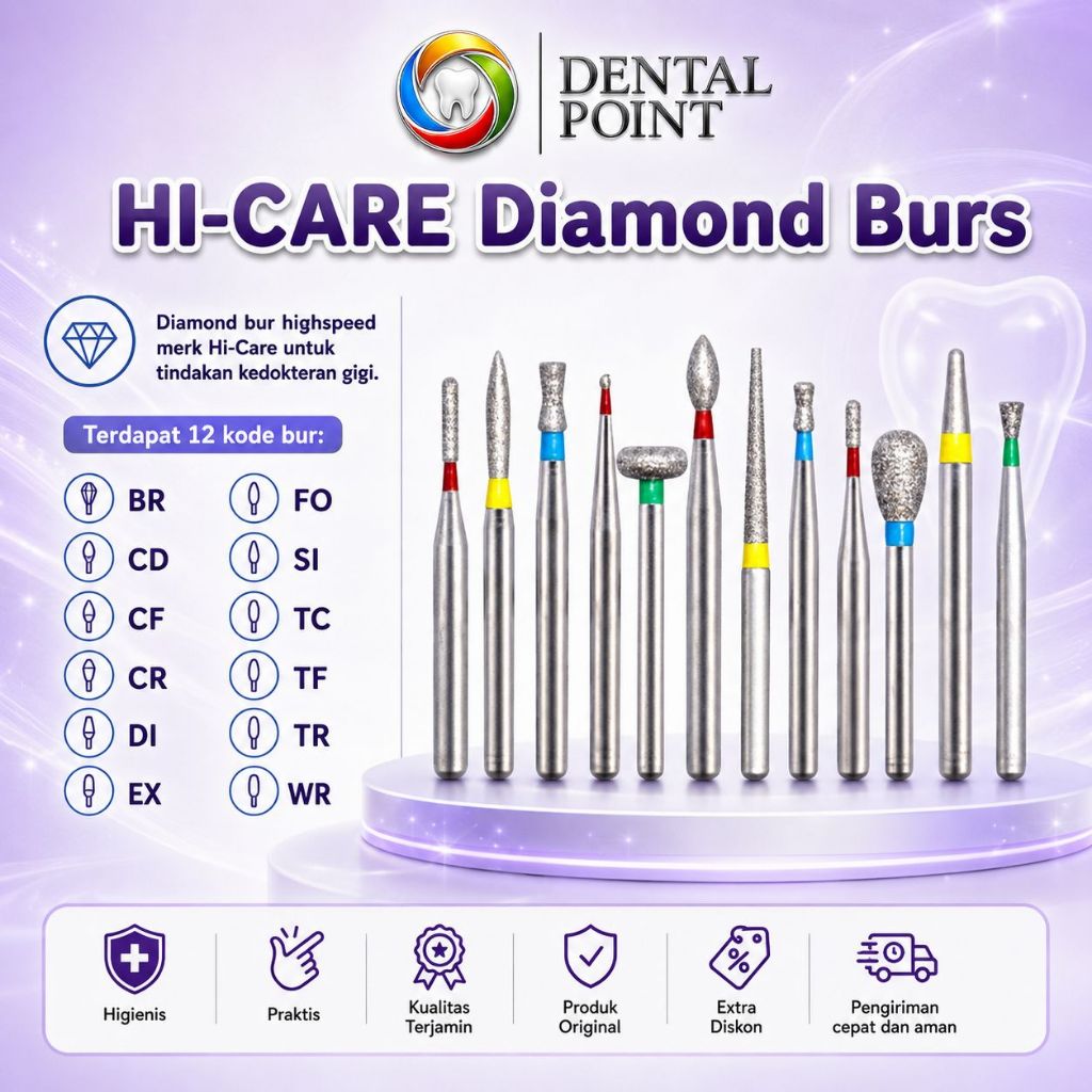 Diamond Bur Dental Highspeed/Bur Preparasi Gigi/High Speed Burs HI-CARE