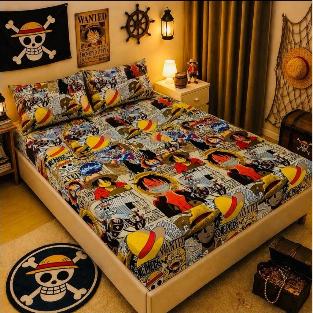 SPREI KARET KATUN PREMIUM 90/100/120/140/160/180/200 Motif anime One piece wanted