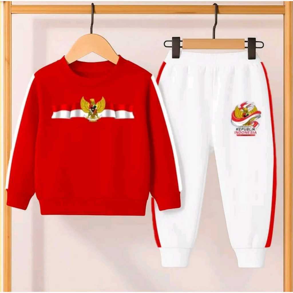Setelan Anak Merah Putih Sweater Joger Nyaman
