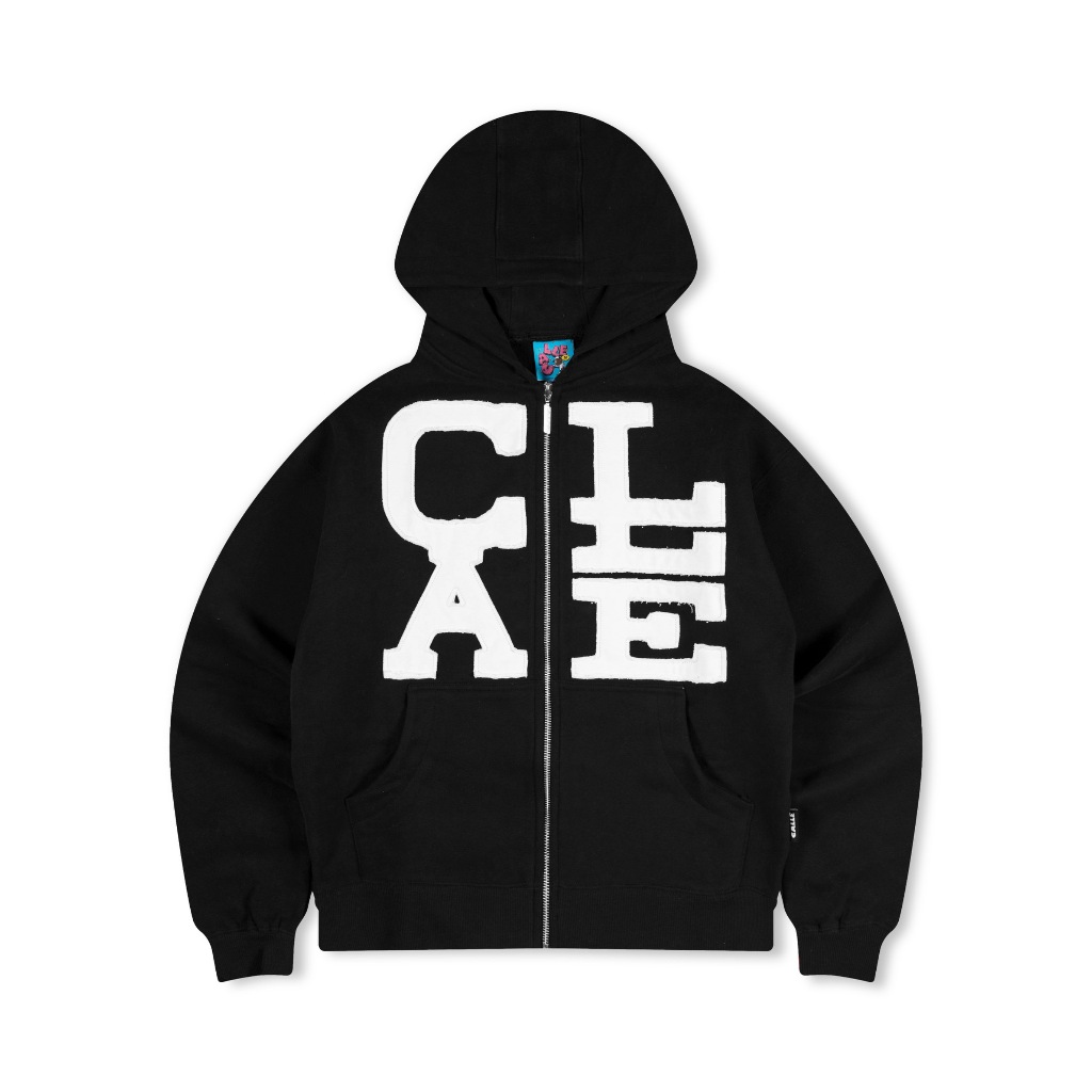 Calle Big Logo Series Jaket Sweater Hoodie Boxy Oversize Zipper Warna Hitam Unisex Pria Wanita Premi